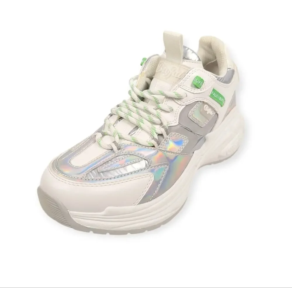 Buffalo B.NCE S2 White Silver Iridescent Lace Up Sneakers Size 7.5